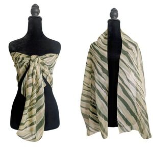 Vintage Y2K Boho Maximalist Versatile  Green Abstract Italian Sheer Scarf